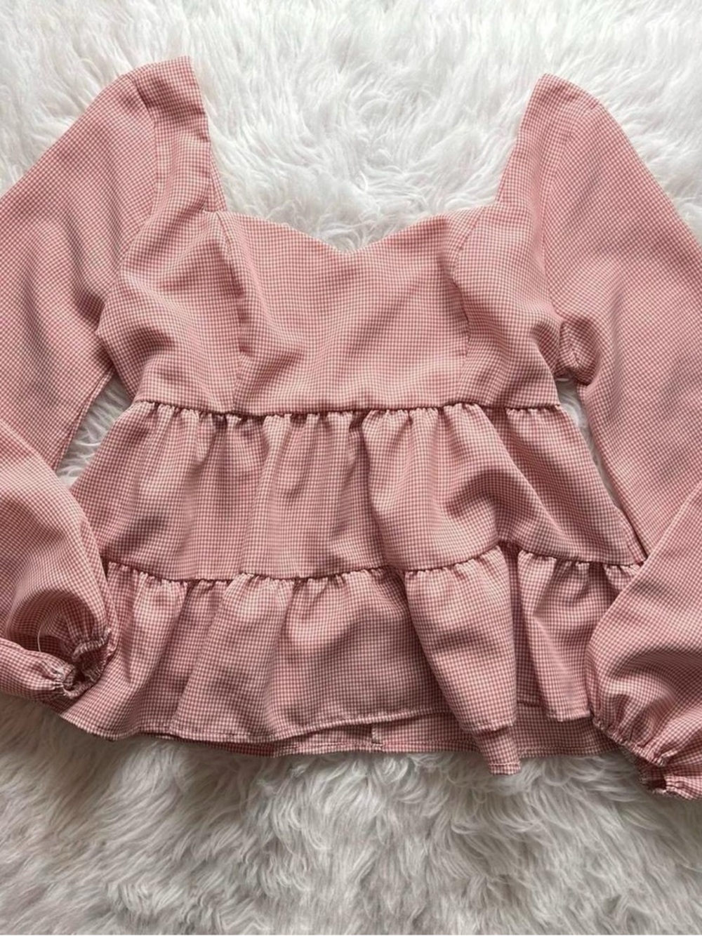Gingham printed tiered babydoll top